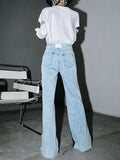 Blue Contrast Color Split Joint Long Wide Leg Jeans New High Waist Loose Women Trousers Fashion Spring Autumn 2023