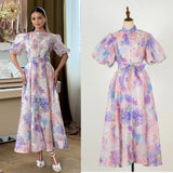 Court Style High Design Feeling Heavy Industry Nail Drill Short Sleeve Single Buckle Dress +