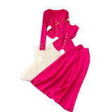 Fragrant Style Wears Women's Three-Piece Set Of Sleeveless Vest Metal Buckle Long-Sleeved Knitted
