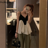 Tanks Crop Top Women Fashion Summer Vest Patchwork Sexy Sling Y2k Tops 2023 Ropa Mujer Sweet Ruffles Loose Camis
