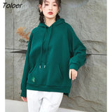 Women Fleece Hooded Sweatshirt 2022 Winter Long Sleeve Loose Hoodie Split Hem Green Casual Basic All Match