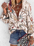 New Design Plus Size Women Blouse V-neck Long Sleeve Chains Print Loose Casual Shirts Womens Tops And