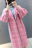 Philosophy Winter Plaid Women Faux Mink Cashmere Woolen Coat ladies casual turn-down collar coats female warm