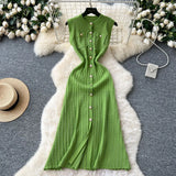 Fragrant High-End Round-Neck Sleeveless Metal Buckle Slimming Knitted Dress Woman 2025 New
