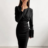 Graduation party Moarcho Sexy O-Neck Bodycon Dress Women Long Sleeve High Waist Pencil Knee-Length Dress New Fashion Party Office
