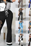 Neck Short Sleeve Top Women Two Piece Suits Lace Up Straight Long Pants Sets Print Tight High Waist Office Lady 2023