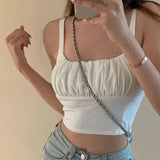 Sexy Tank Top Black Pleated Crop Tops Women Summer Camis Backless Camisole Fashion Casual Tube Top Female Sleeveless Crop
