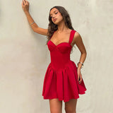 Chiffon Lace Up Bow A-line Mini Dress-Outfit