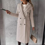 Women's Spring 2025 New Coat With Hair, Coat Solid Long-Sleeved Double-Buttoned