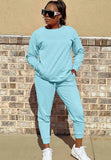Casual Sports Round Neck Long Sleeve Loose Sweatshirt and Jogger Pants 2 Piece Set