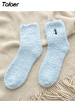Embroidery CAT Deer Thickening Women Cotton Lovely Plush Keep Warm Sleep Ladies Funny Cute Socks Hosiery Winter