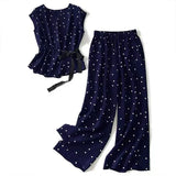 black polka dot chiffon two-piece set outifits top and pants women 2022 new summer Korean wide-leg pants light