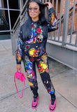 Print Hooded Sweatsuit with