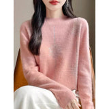 2025 New Thick Solid-Colored Cashmere Knitted Shirt Women High-Collar Short-Sleeve Loose Lazy