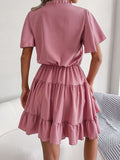 Neck Tiered Flutter Sleeve Mini