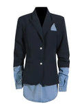 Toloer Splicing Suit Jacket Female 2024 Autumn New Dress Suit Lapel High Sense Long Sleeve Small Suit Woman-Outfit