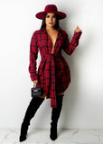 Plaid Button Up Front Tied Casual Blouse