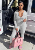 Casual Rib Zip Up Long Sleeve Slim Top And Skinny Pants 2 Piece