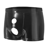 Toloer Men's PVC Bright Leather Boxers Sexy Open File Lekhoers Size Accurate No Smell-Outfit