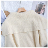 Solid Sweater Cardigan Women Sailor Collar Knitted Sweater Coats Casual Loose Zip Up Korean Fashion Knitwear Chic