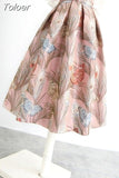Temperament Skirts for Women 2023 Faldas Mujer De Moda Fashion Pink Print Vintage A-line Pleated Skirt High Waist Korean