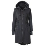 Women Parkas Winter Fashion Hooded Long Coats Women Clothing Zip-Up Outerwear Waist Drawstring Pockets Casual