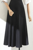 Faldas De Mujer Irregular Patchwork Folds Skirts Women Highi Waist Slim Fit A-line Summer Vintage Skirt Elegant Long