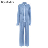Pleated Wide Leg Pants Sets Women Elastic High Waist Ruched Palazzo Pants + Loose Blouse Shirt Sets Oversized