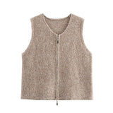 Collar Double Zipper Knitted Vest Vest 2025 Spring Loose Short Sweater Cardigan