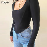 Collar Women's T-Shirt Long Sleeve Y2K Slim Tight Tee Casual Slim Cropped Sexy Basic Tees Top New Fashion Ladies