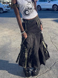 Rockmore Grunge Fairycore Cargo Skirts Women Goth Punk Bandage Long Skirt Y2K Aesthetic Chic Outfits Low Waist Maxi Skirt