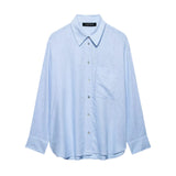 Spring New Women's Pocket Flax Simple Long Sleeve Clip Shirt
