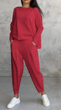 New Women's Pure Color Round-Neck Long-Sleeved Suit Women's Pocket Trousers Trousers