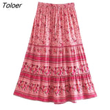 2023 Summer Skirt Women Paisley Floral Print Skirts Casual Vintage A-Line Beach Skirt saia Jupe Femme faldas Midi