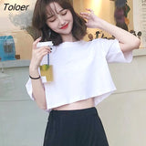 Sleeve T-shirts Women Letter Printed Crop Top Soft All-match Korean Style Womens Tees Students Chic Loose Retro