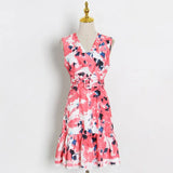 Sexy Dress For Women V Neck Sleeveless High Waist Sashes Patterned Colorblock Mini Dresses Female 2022 Summer