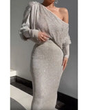 Gray Oblique Knitted Sexy Set