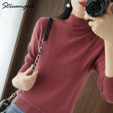 Pullover Women Vintage Sweater Spring Winter Half Turtleneck Woman Sweaters Retro Green Warm Knitted Women