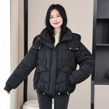 2024 New Down Cotton Clothing Women's Short Small Foreign Air Thick Warm Hat Winter Bread Coat Tide-Outfit