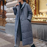 Long Parkas Women Fashion Winter New Tie Belt Coats Women Elegant Solid Covered Button Cotton Jackets Female