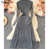 Women Pleated Knitted Dress Turtleneck Long Sleeve Elastic Slim Pencil Dress Autumn Winter Sexy Bodycon Sweater