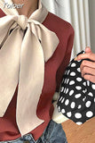 2023 Korean Spring Women Slim Sweater Winter Clothes Knitted Jumper Lace Up Long Sleeve Elegant Pullover Pull Femme