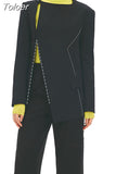 Fashion Women's Blazer Round Collar Loose Single Breasted Long Sleeve Asymmetric Black Suit Jackets Summer 2023 New