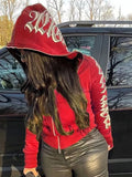 Zip Up Hoodie Women Gothic Punk Grunge Streetwear Long Sleeve Hooded Jackets Coats Female Y2k Clothes Loose