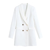 Women Fashion Double-Breasted Blazer Coat Vintage Long Sleeve Pockets Female Outerwear Chic Veste