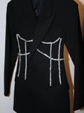 2023 NewAutumn And Autumn Fashion Casual Long Sleeve Solid Color Slim Patchwork Bling Rhinestone Blazer Coat Women's