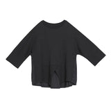 Women Black Irregular Split Joint Big Size T-shirt New Round Neck Three-quarter Sleeve Fashion Spring Summer 2023