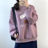 Abstract Printing Sweatshirt Women Thickening Fleece Warm Loose Round Neck Pullover