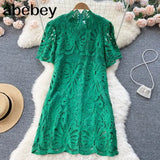 Summer French Style Dress Women 2022 Mesh Embroidery Beach Vacation Romantic Elegant Slim Ladies
