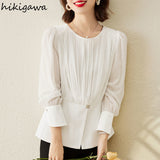 Temperament Shirts for Women Fashion Chiffon Blouse O-neck Long Sleeve Chiffon Tops Blouses Korean Vintage Blusas